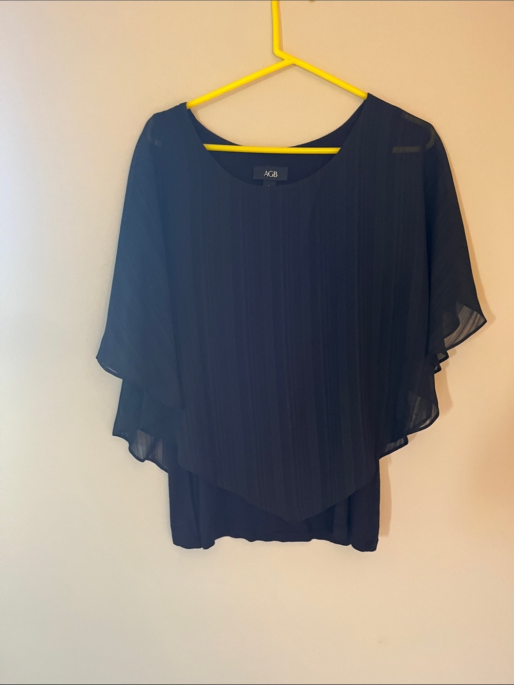 AGB Black Sheer Layered Flutter Sleeve Blouse
